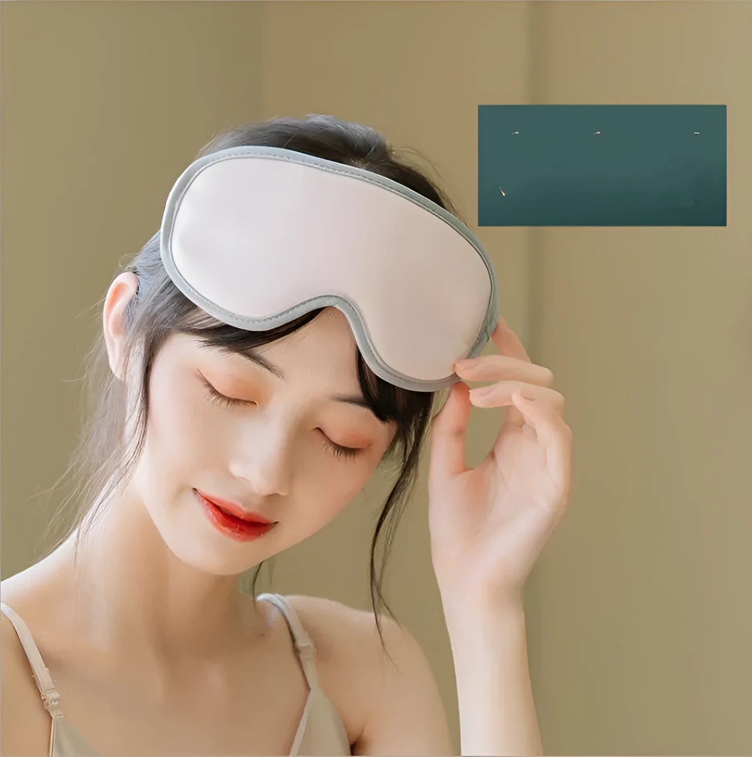 USB-powered portable eye steam massage mask with suede shell in green or pink colour
