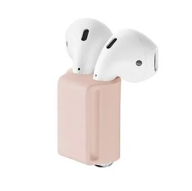 Black silicone AirPods holder strap attached to an Apple Watch band, measuring 2.5 cm x 1.8 cm