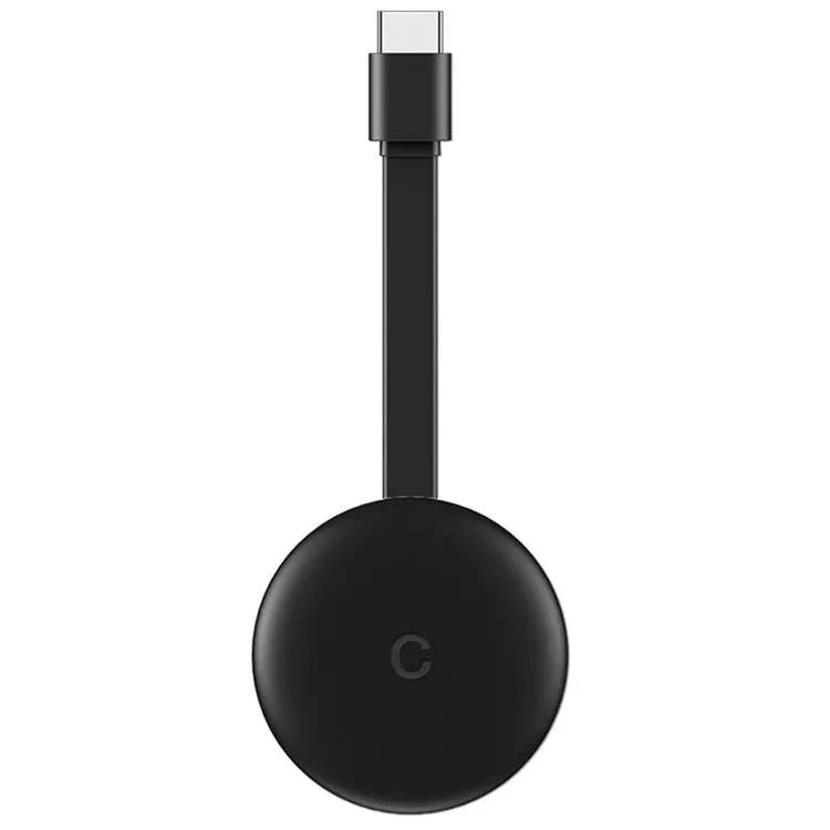 Compact black wireless display adapter for Apple devices, 4K resolution with AirPlay and Miracast support, made of ABS plastic