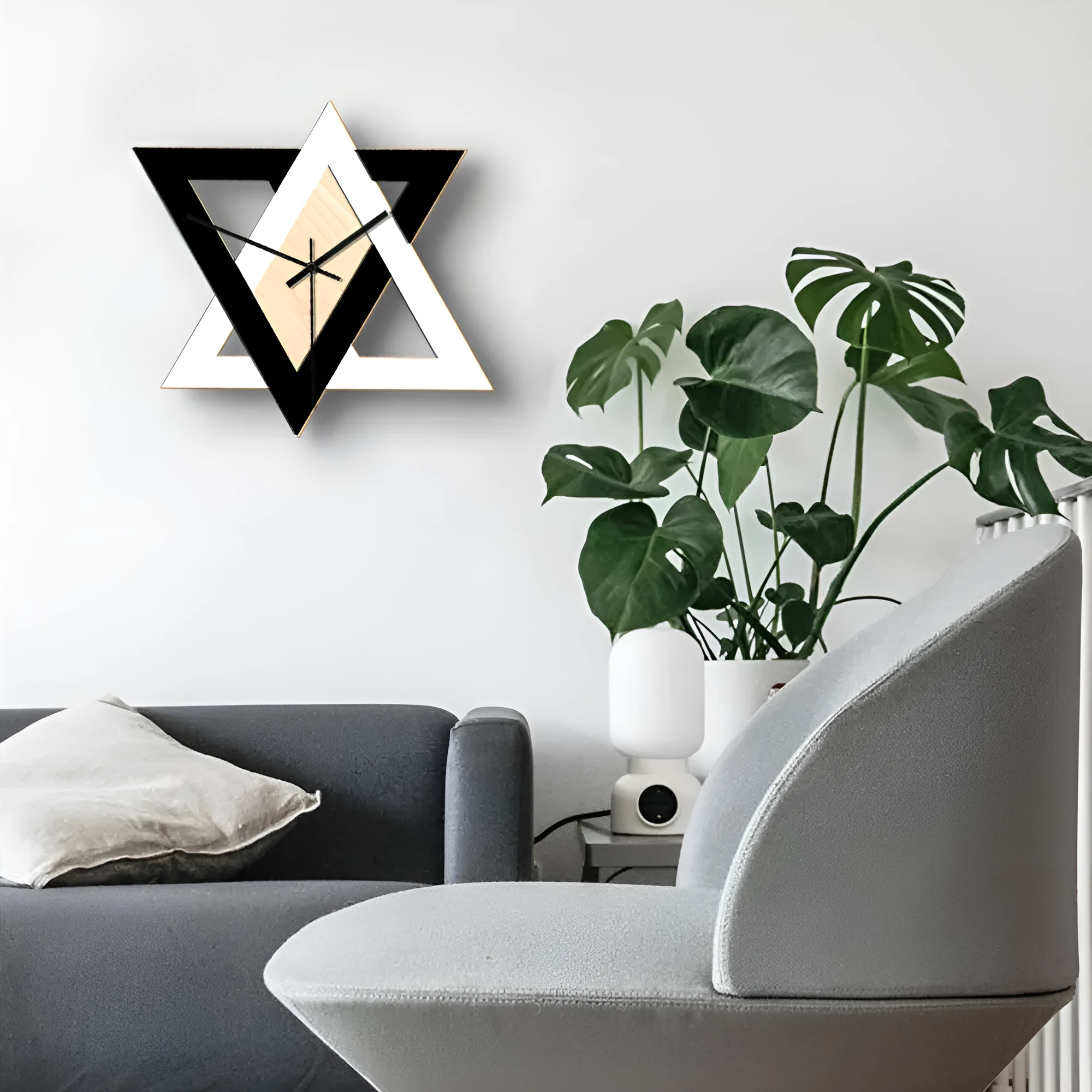 Nordic black and white acrylic wall clock with round dial for living room
