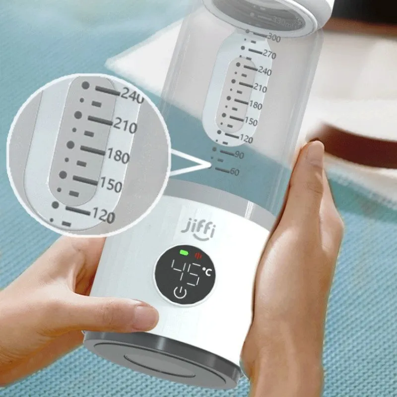 Wireless portable milk warmer in white with 350ml capacity and 316L stainless steel inner container