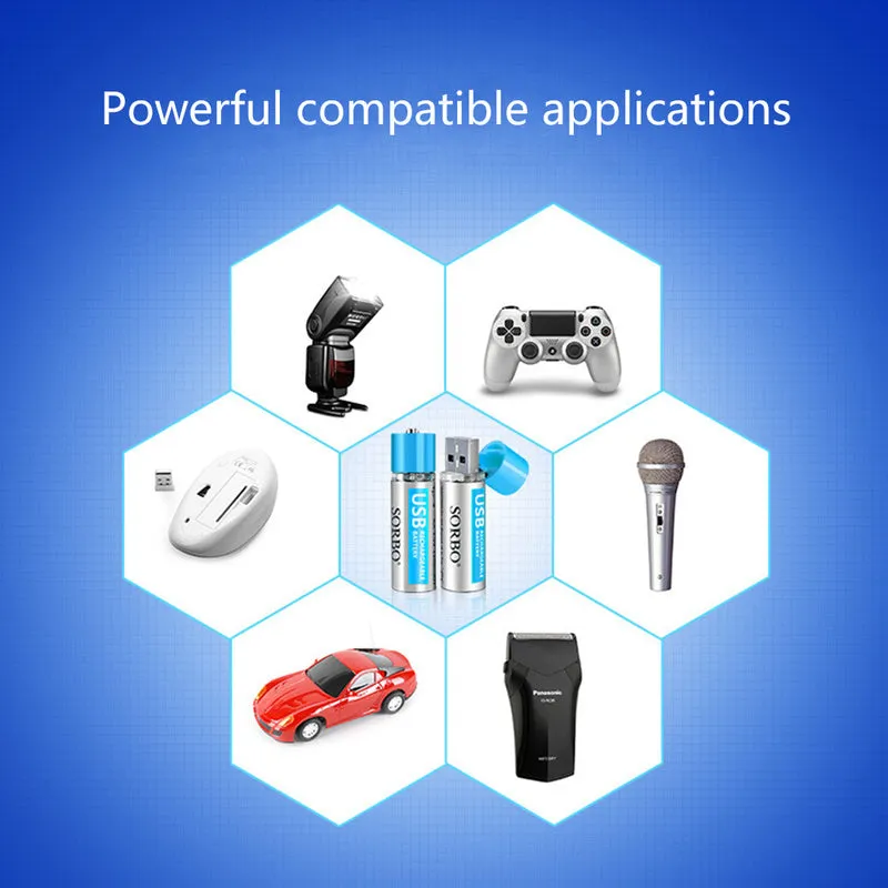 Lithium polymer AAA rechargeable battery set with USB charging port, 1200mAh capacity, flame retardant casing