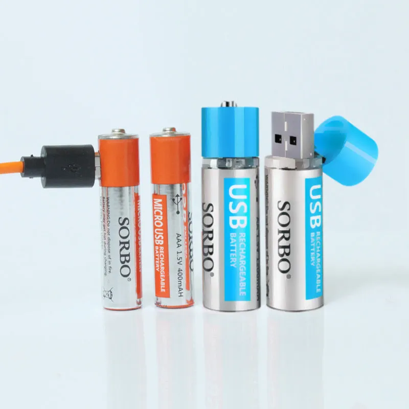 Lithium polymer AAA rechargeable battery set with USB charging port, 1200mAh capacity, flame retardant casing
