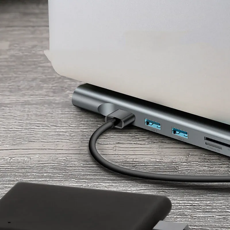 Ten In One MacBook Multi-function Adapter aluminium alloy USB-C hub with HDMI VGA USB 3.0 RJ45 Ethernet SD card slot and Type-C charging in Space Grey