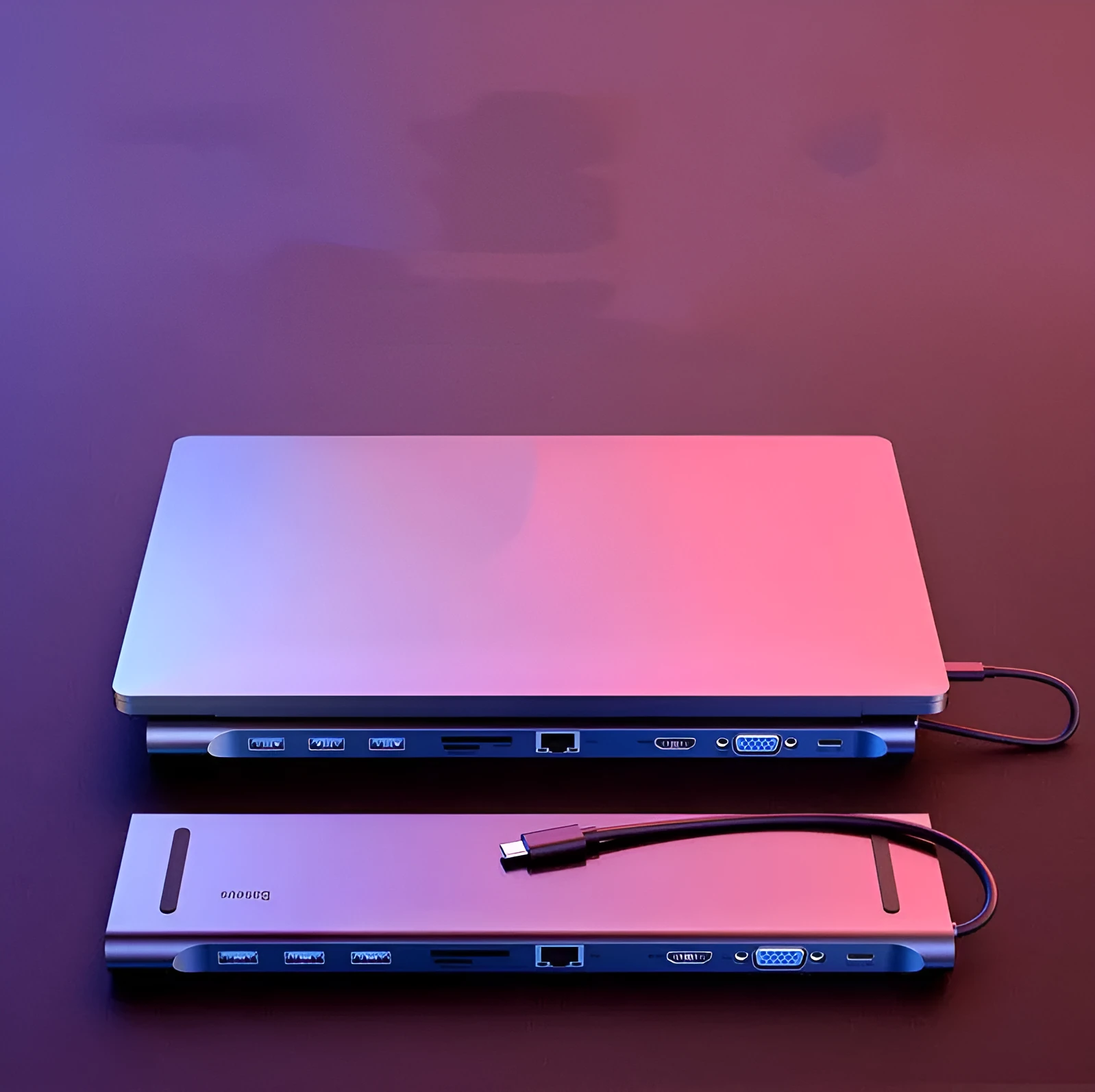 Ten In One MacBook Multi-function Adapter aluminium alloy USB-C hub with HDMI VGA USB 3.0 RJ45 Ethernet SD card slot and Type-C charging in Space Grey