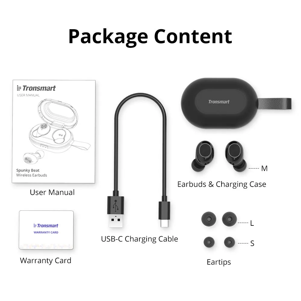 Tronsmart Spunky Beat wireless Bluetooth in-ear headphones with touch controls.