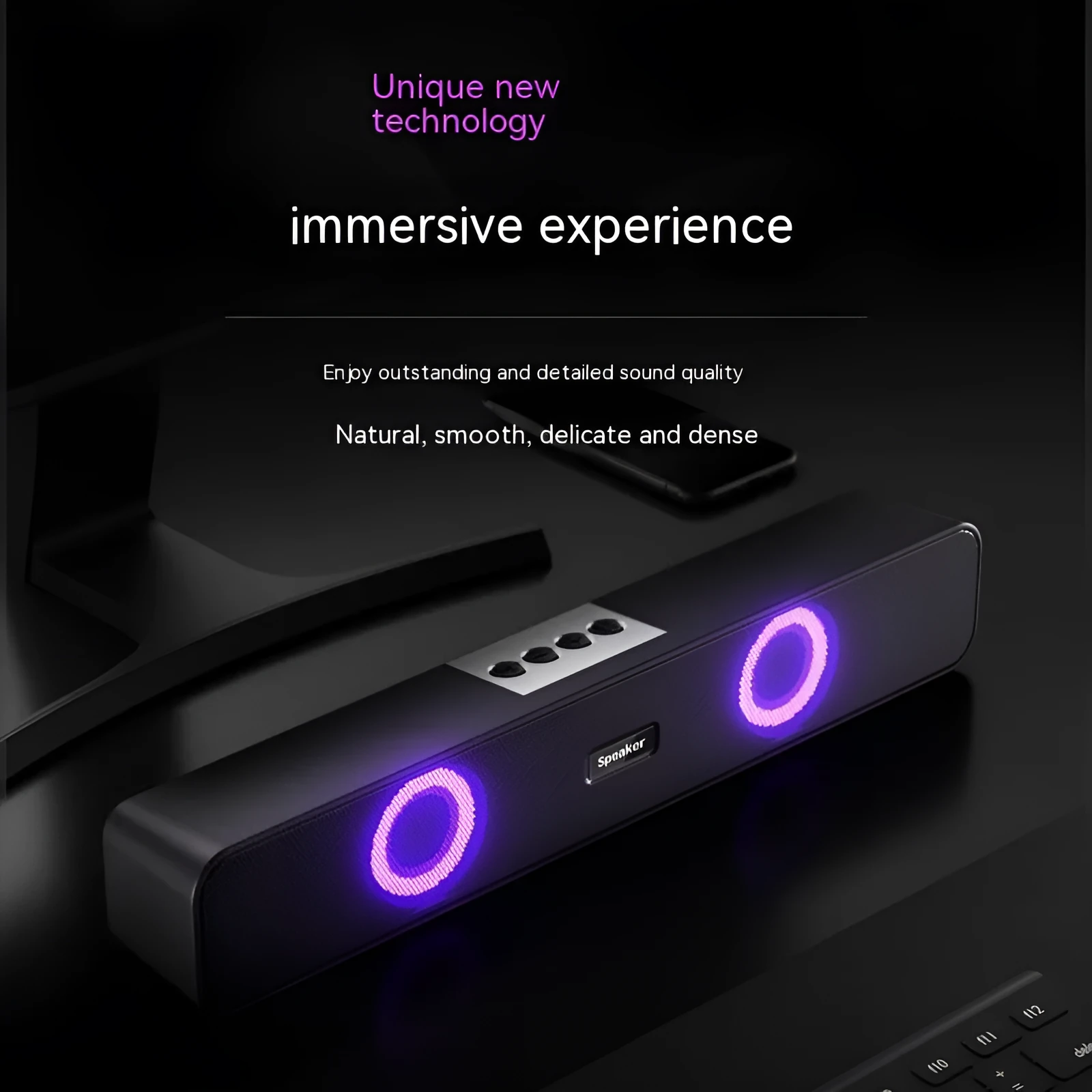 E91 Colourful Bluetooth Speaker with Light in black, portable design with USB power and built-in controls