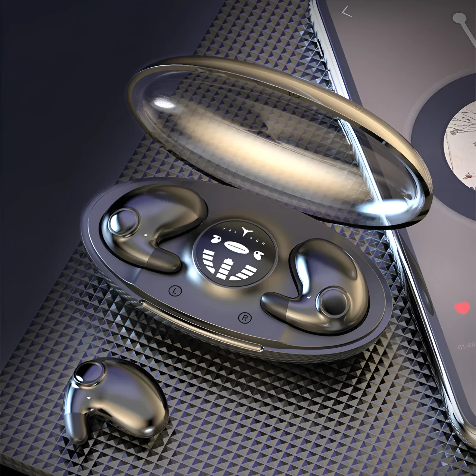 Dual stereo sleep Bluetooth headset wireless in black MD538 with charging compartment