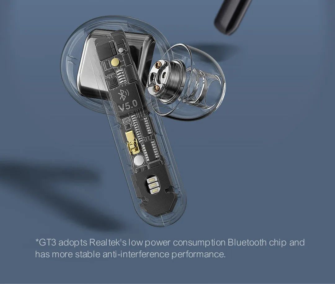GT3 true wireless Bluetooth in-ear sports headphones in black with charging case