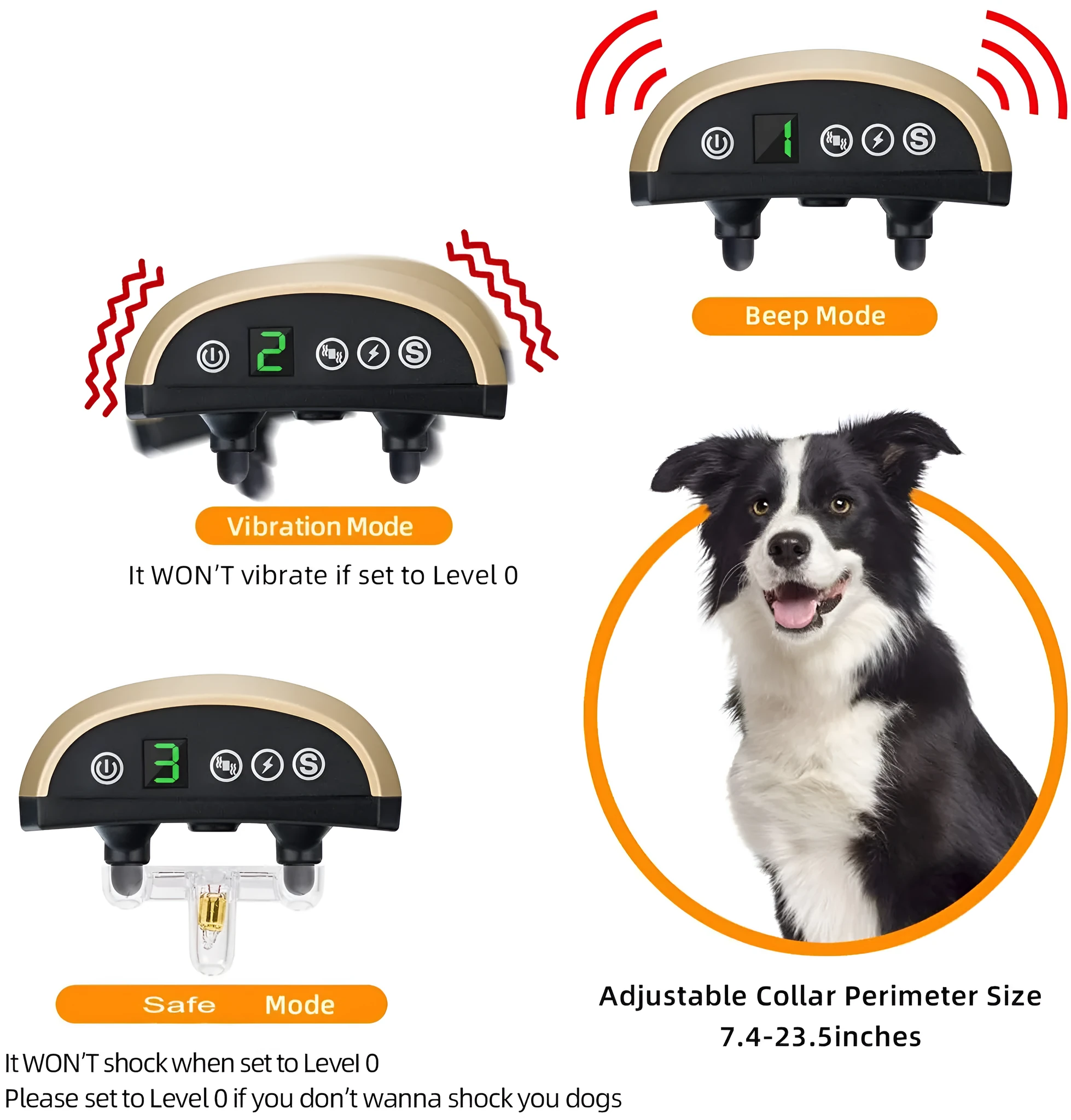 ABS anti-bark dog training collar with digital display, IP54 waterproof, USB rechargeable, adjustable collar strap for dogs 0-63cm neck size