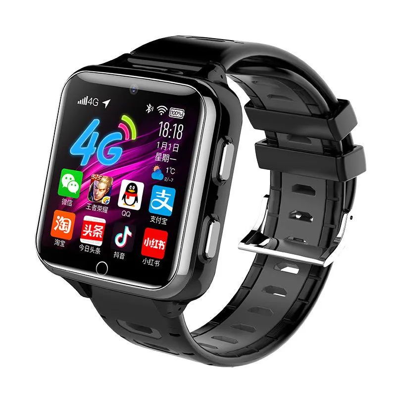 Children's smart sports watch with black silicone strap and 1.54-inch touchscreen