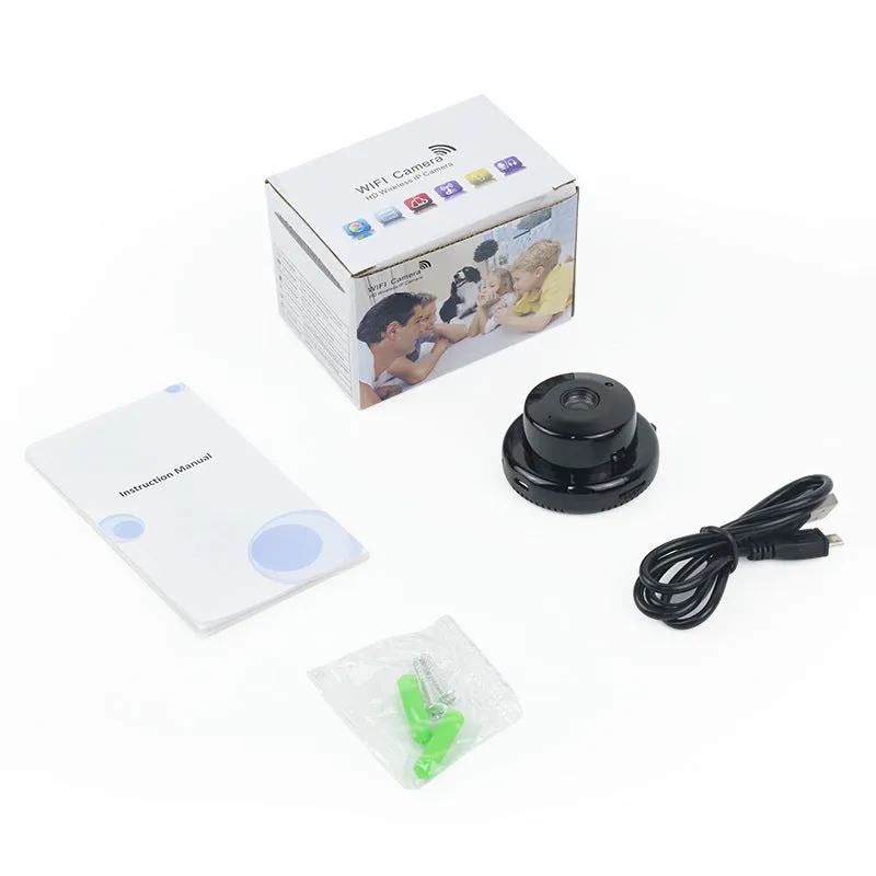 Black compact home wifi camera with HD 1080P resolution and night vision, 90x60x60mm