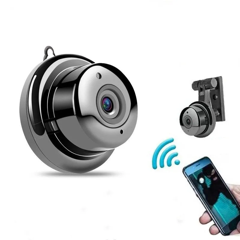 Black compact home wifi camera with HD 1080P resolution and night vision, 90x60x60mm