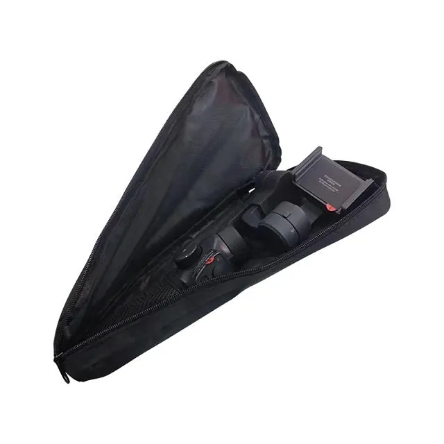 Black cloth storage bag for mobile phone stabilizer accessories.