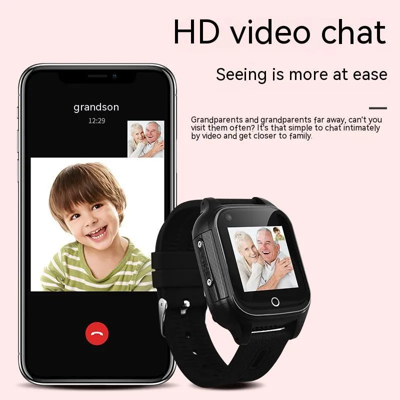 4G Netcom student smart watch with 1.30-inch IPS HD screen, PC ABS body, touch operation, wrist strap, in black/pink/purple