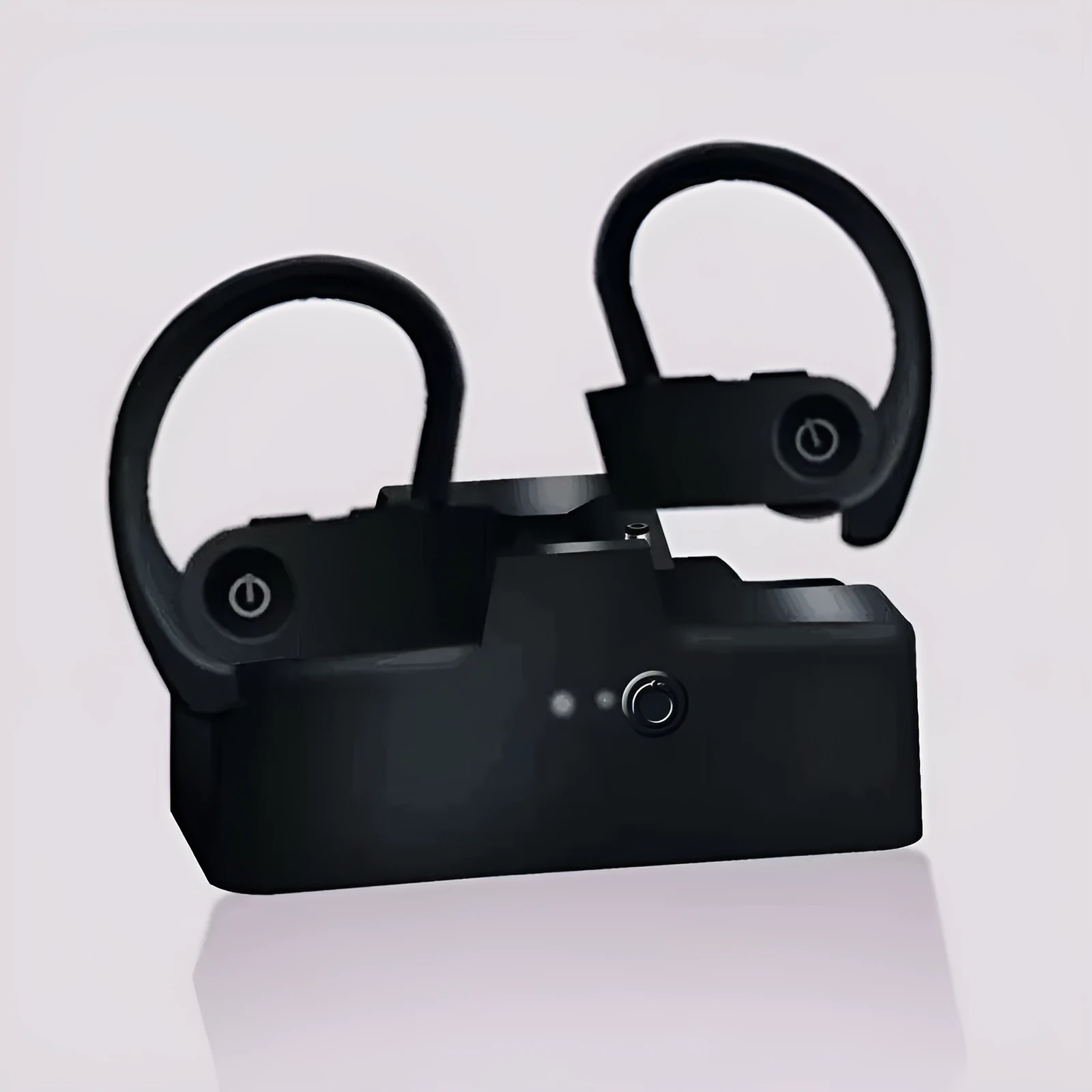 Ear hook sport wireless headphone in black with stereo sound and voice control for active use