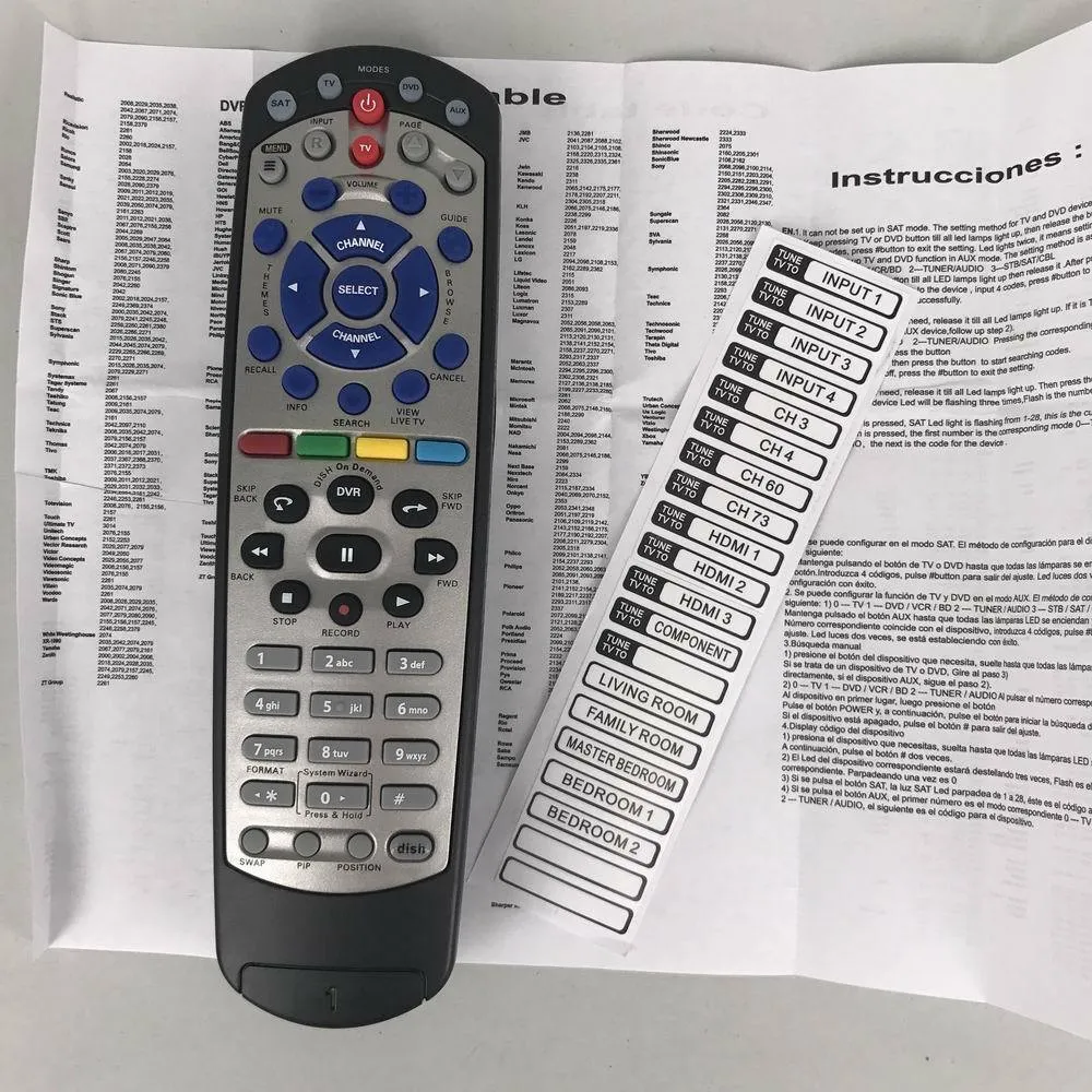 Black flat universal remote control for DISH Network satellite receiver code 20.1