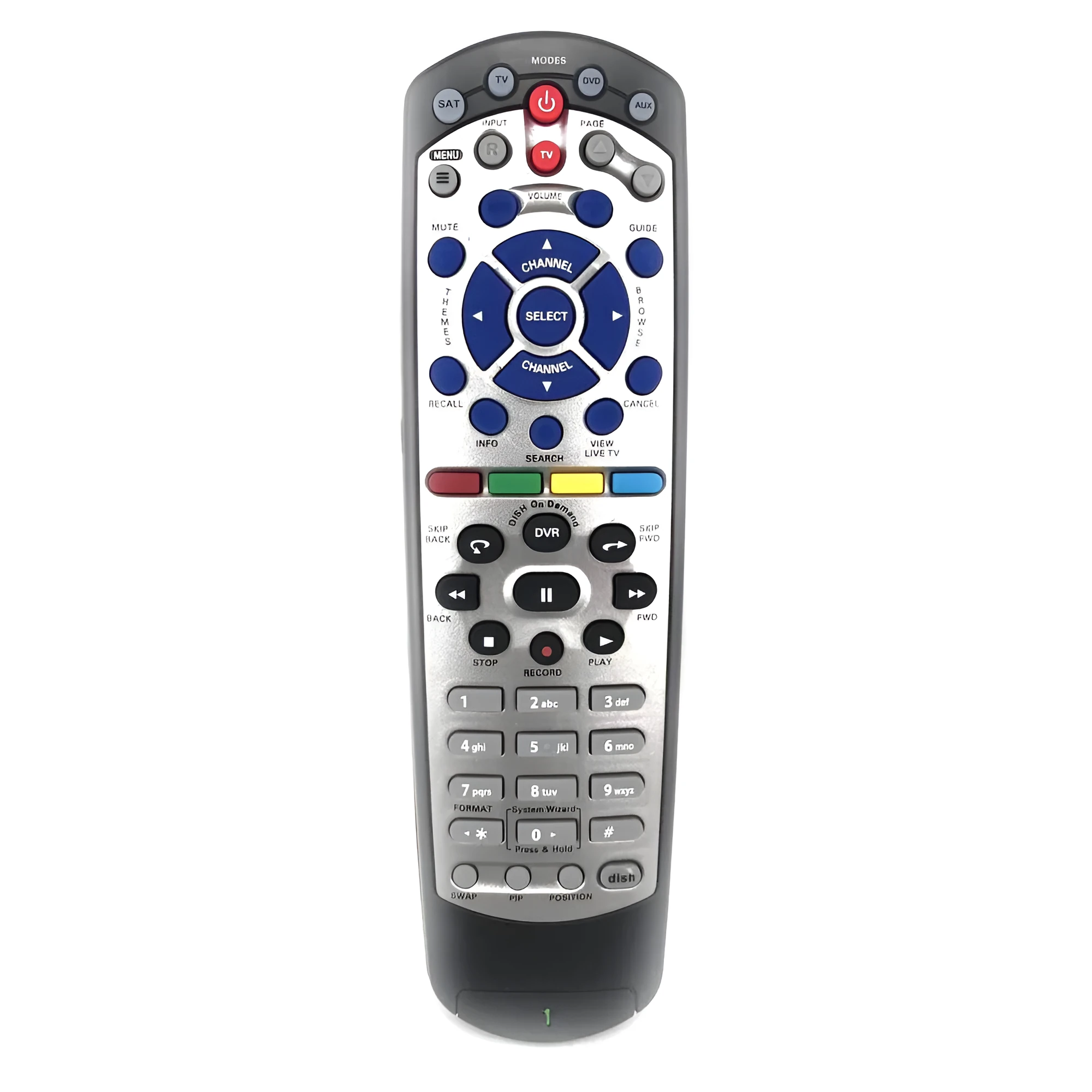 Black flat universal remote control for DISH Network satellite receiver code 20.1