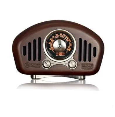FMAM portable Bluetooth speaker in walnut finish with USB interface and control buttons