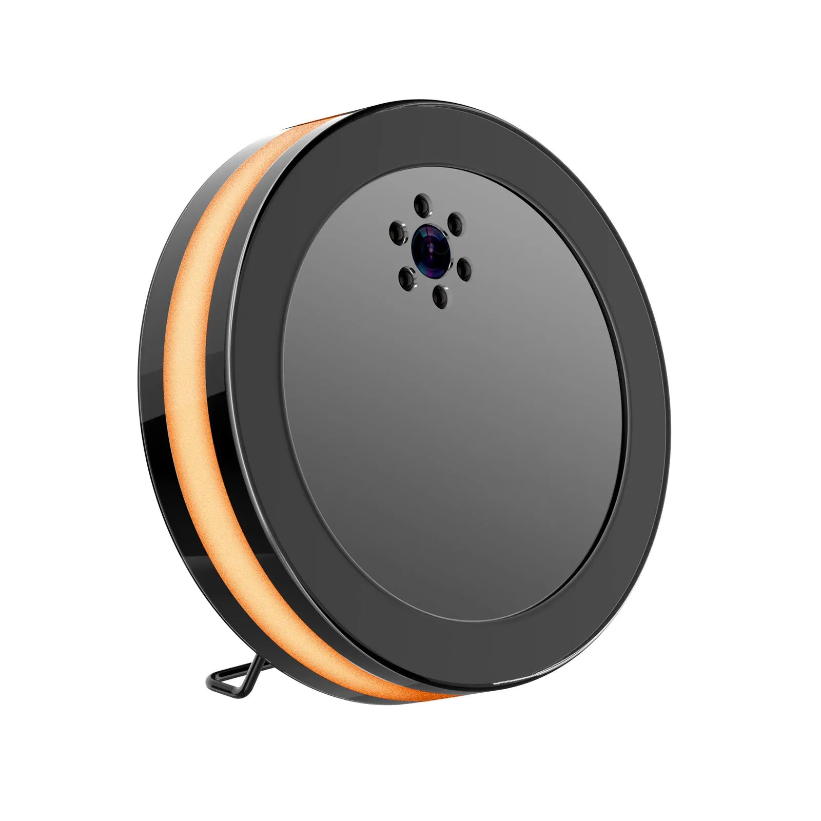 Wireless smart surveillance camera in black with night vision and voice conversation, compact size 15 by 15 by 4 cm