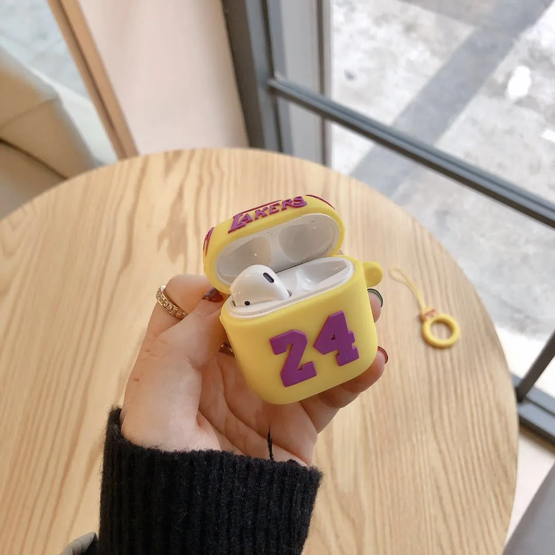 Silicone protective cover compatible with AirPods second generation in purple and yellow colour options