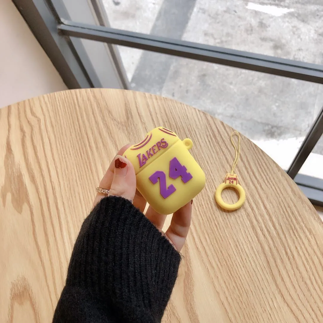 Silicone protective cover compatible with AirPods second generation in purple and yellow colour options