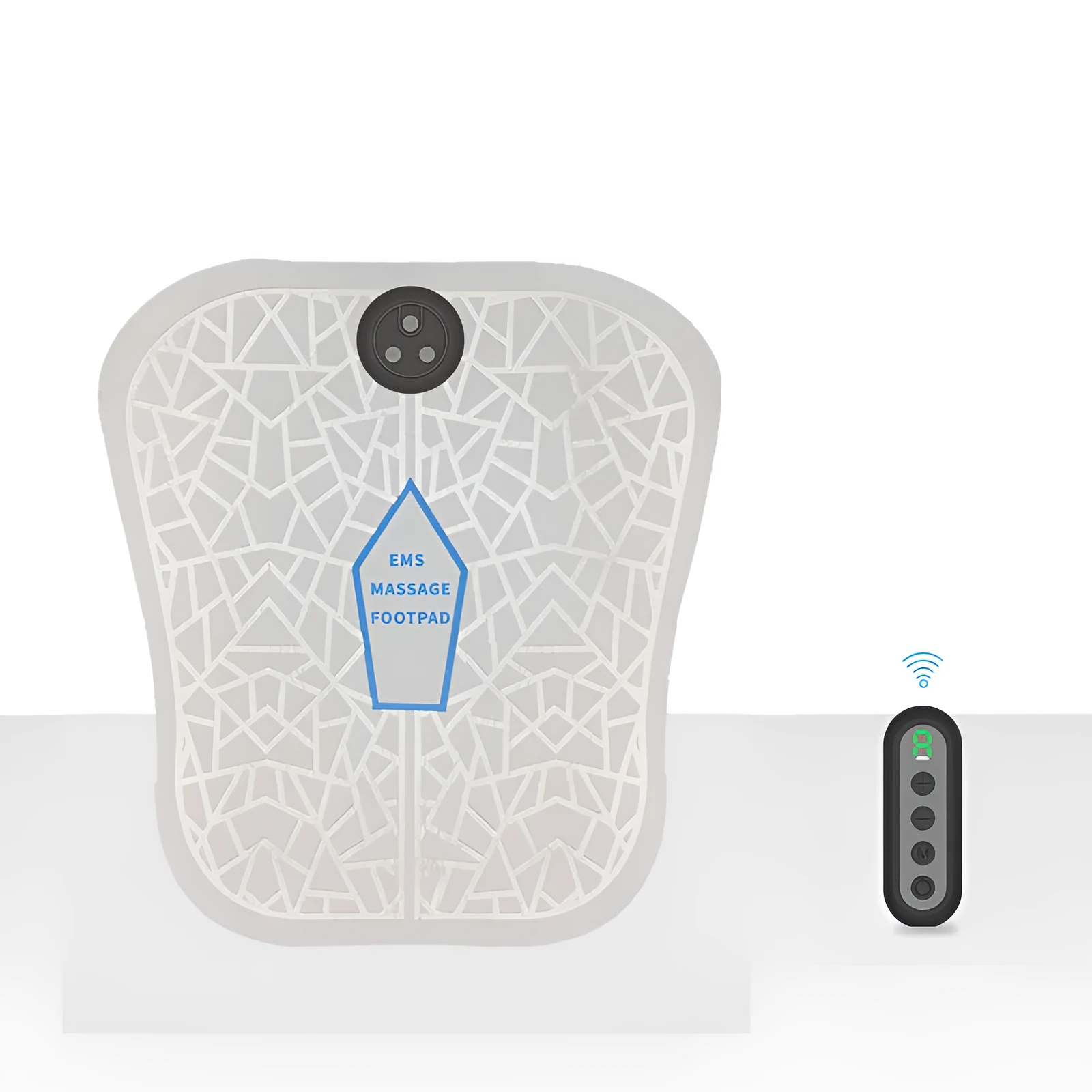 USB rechargeable EMS foot massager mat with wireless remote control, 6 vibration modes, and 10 adjustable intensity levels