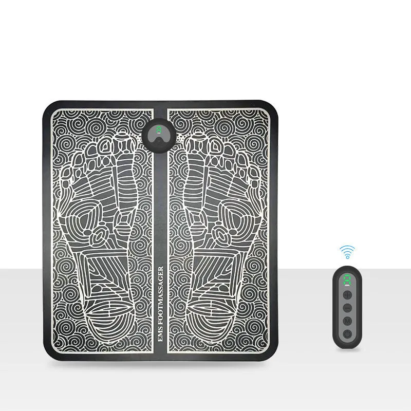 USB rechargeable EMS foot massager mat with wireless remote control, 6 vibration modes, and 10 adjustable intensity levels