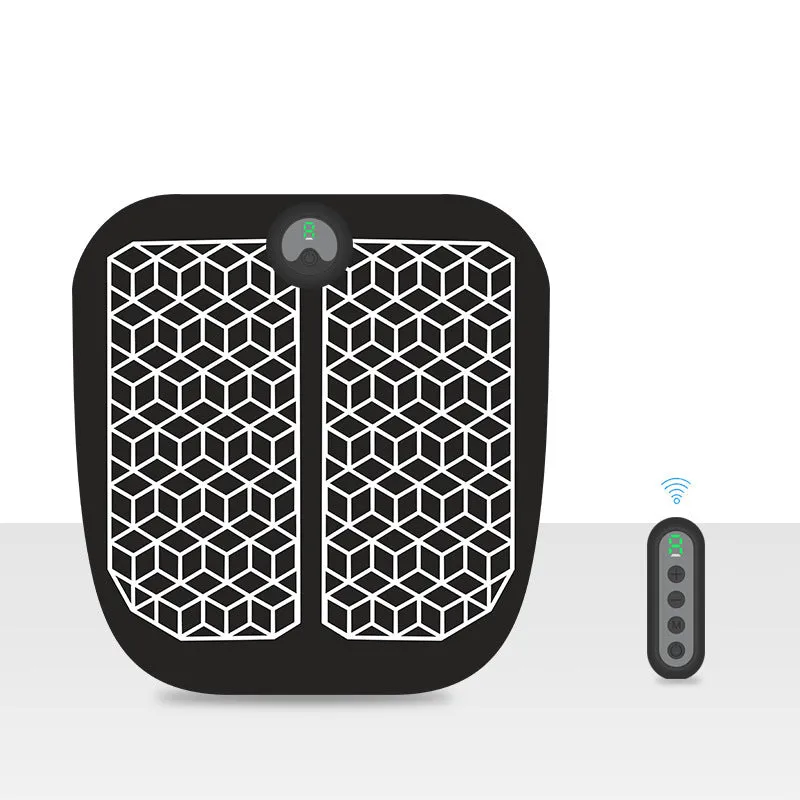 USB rechargeable EMS foot massager mat with wireless remote control, 6 vibration modes, and 10 adjustable intensity levels