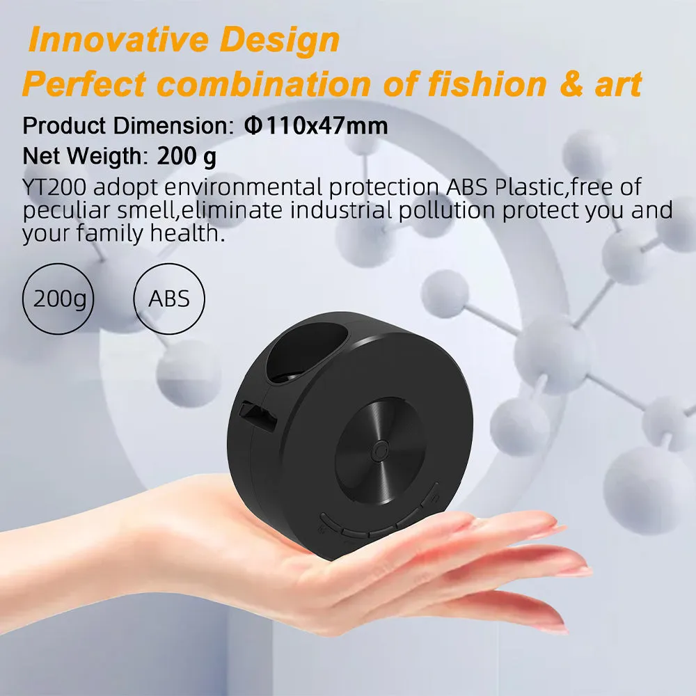 YT200 black mini LCD home projector with compact design and wireless mirroring feature