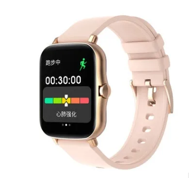Blue smart watch with 1.7-inch colour touch screen on adjustable strap showing interface