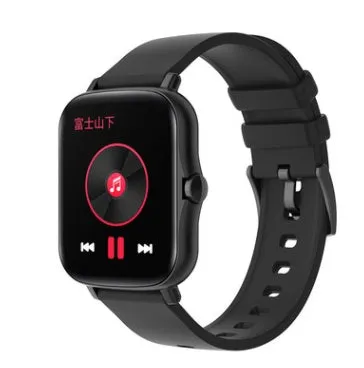 Blue smart watch with 1.7-inch colour touch screen on adjustable strap showing interface