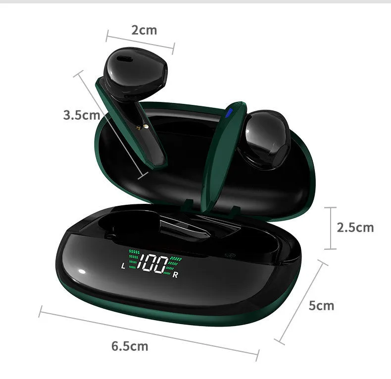 Y2 Green wireless Bluetooth headset with charging case showing low latency gaming earphones