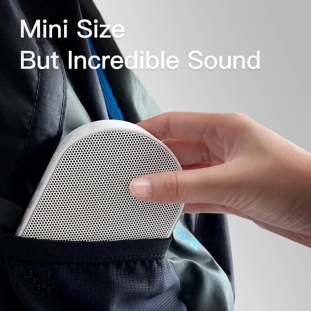 Smart WiFi speaker in white with 2.0 channel stereo and built-in battery