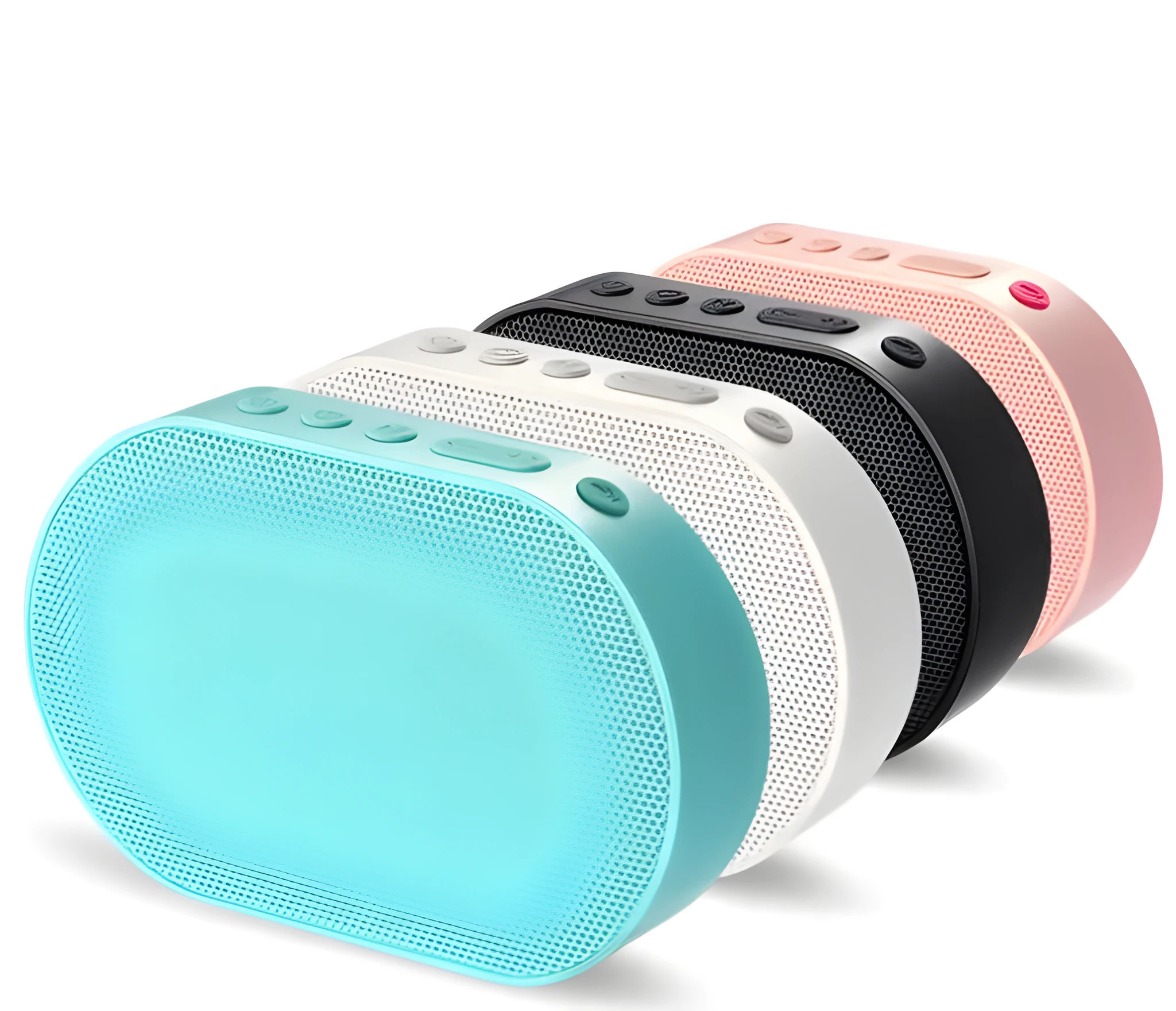 Smart WiFi speaker in white with 2.0 channel stereo and built-in battery