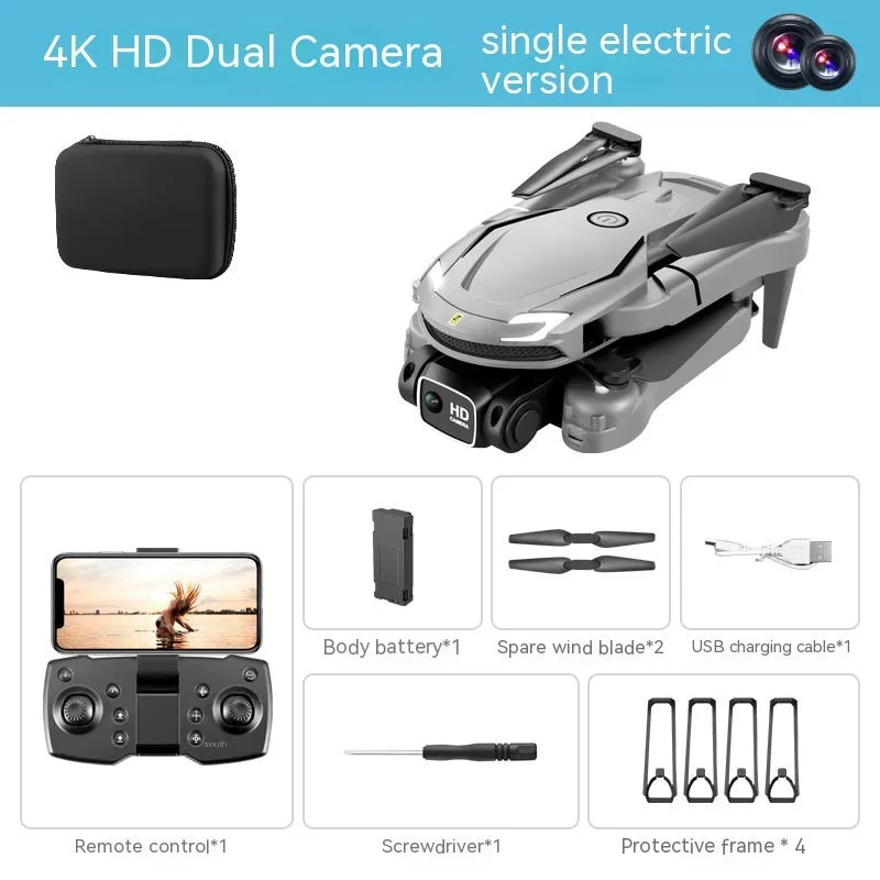 V88 UAV drone with 4K dual camera in black, folded size 13x8x6cm and unfolded 30x25x6cm