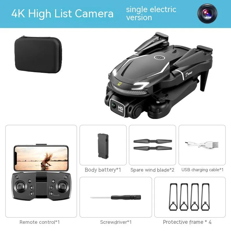 V88 UAV drone with 4K dual camera in black, folded size 13x8x6cm and unfolded 30x25x6cm