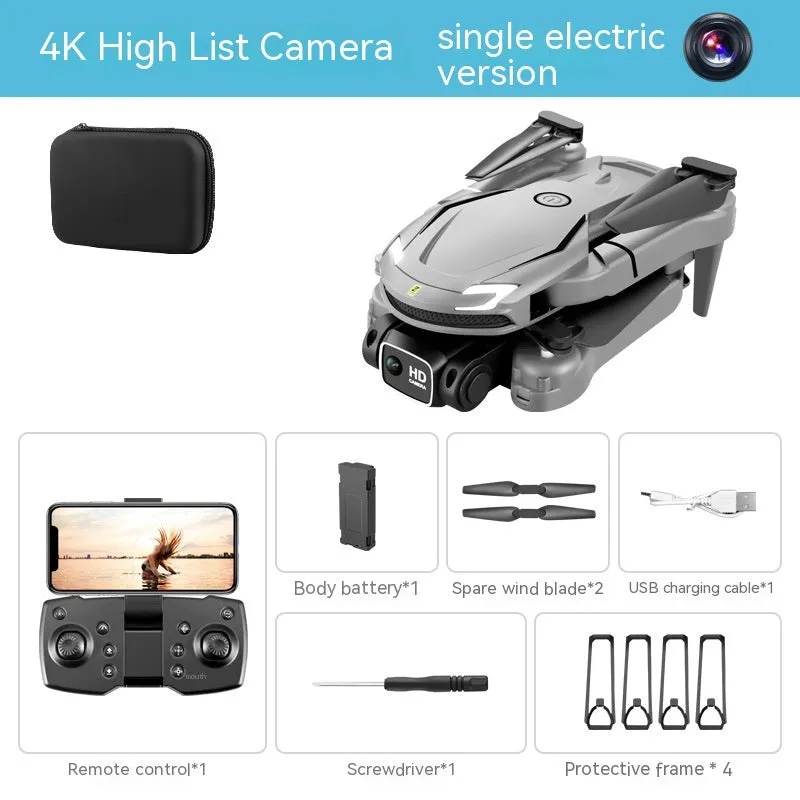 V88 UAV drone with 4K dual camera in black, folded size 13x8x6cm and unfolded 30x25x6cm
