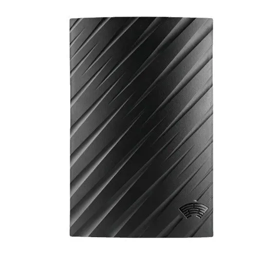 Black plastic indoor HD digital television antenna with mounting accessories including screws and expansion tubes.