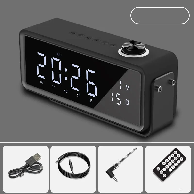 K5 smart alarm clock speaker in black with Bluetooth 5.0 dual speakers and clock display