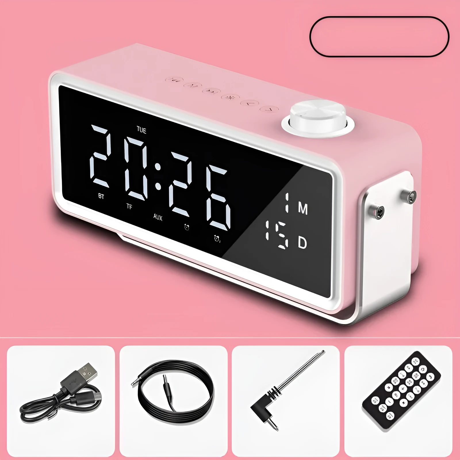 K5 smart alarm clock speaker in black with Bluetooth 5.0 dual speakers and clock display