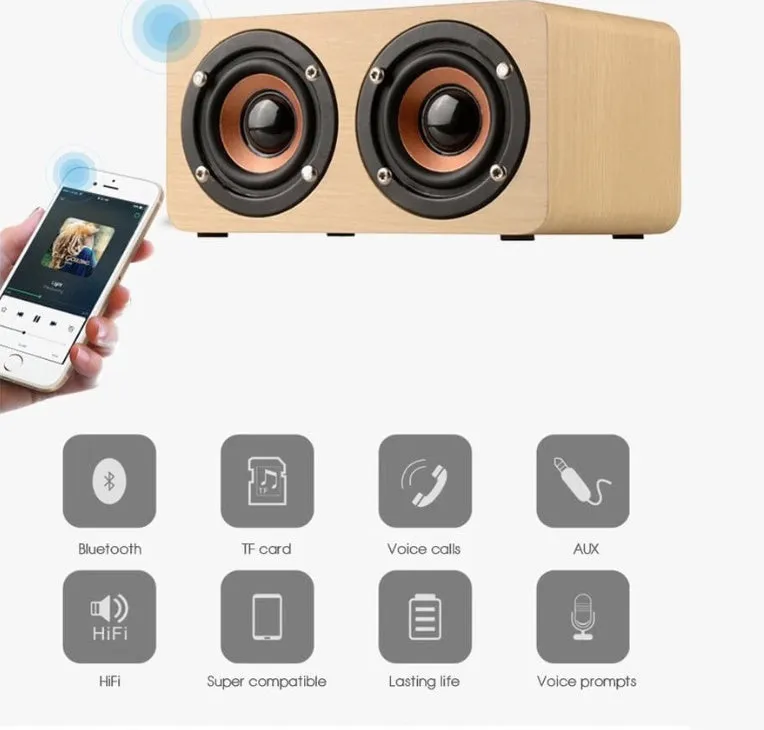 Wireless Bluetooth speaker W5 with wooden shell in redwood grain finish