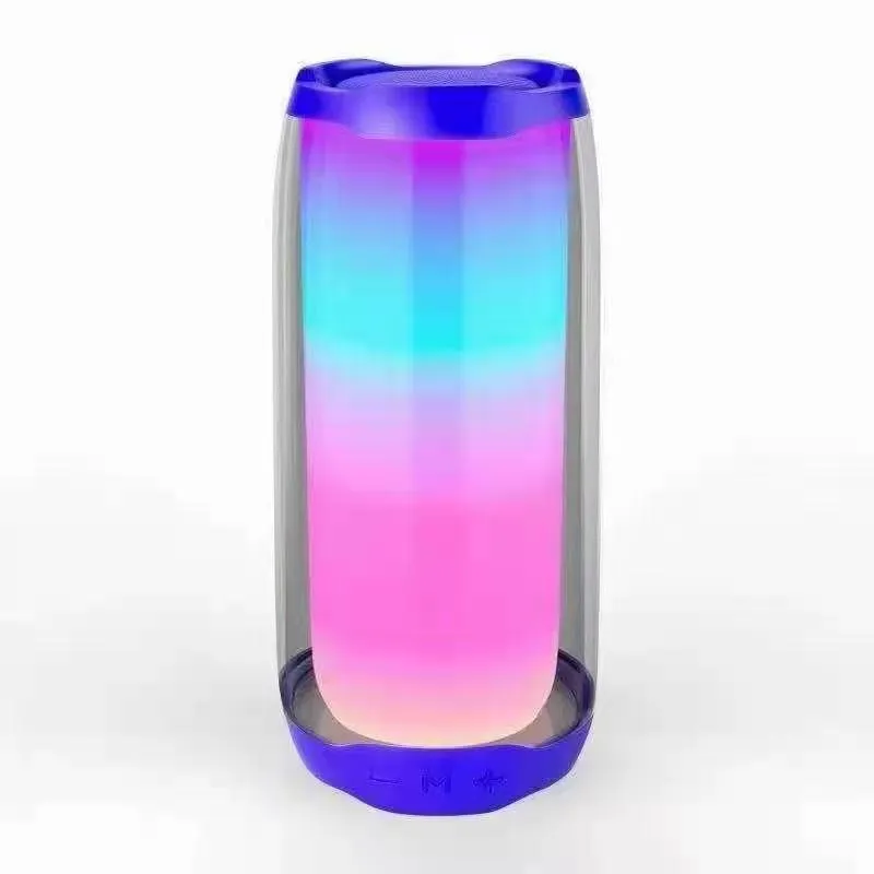 Bluetooth speaker with colourful light effects, subwoofer, and plastic shell, 96x96x210mm