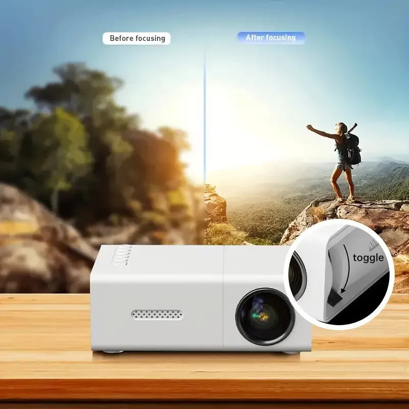 M100 mini home LED projector in black colour showing remote control and power cables
