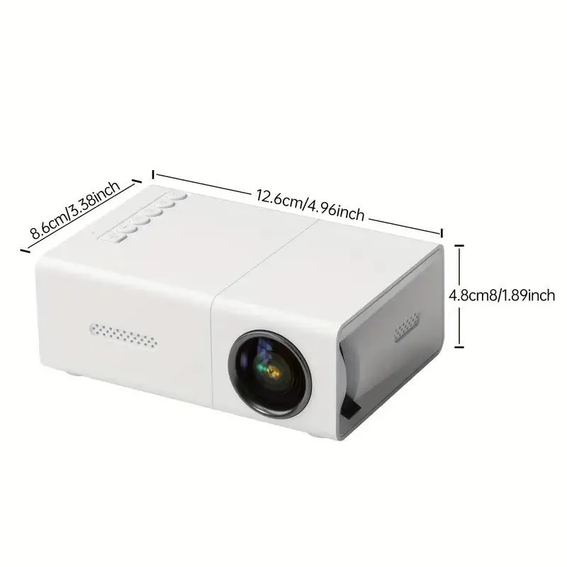 M100 mini home LED projector in black colour showing remote control and power cables