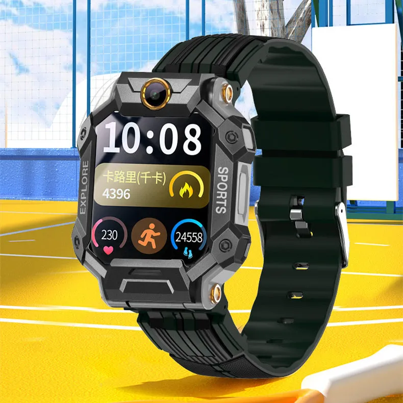 64G Full Netcom video phone watch with dual rotating cameras, 1.4-inch screen, silicone wristband, in black