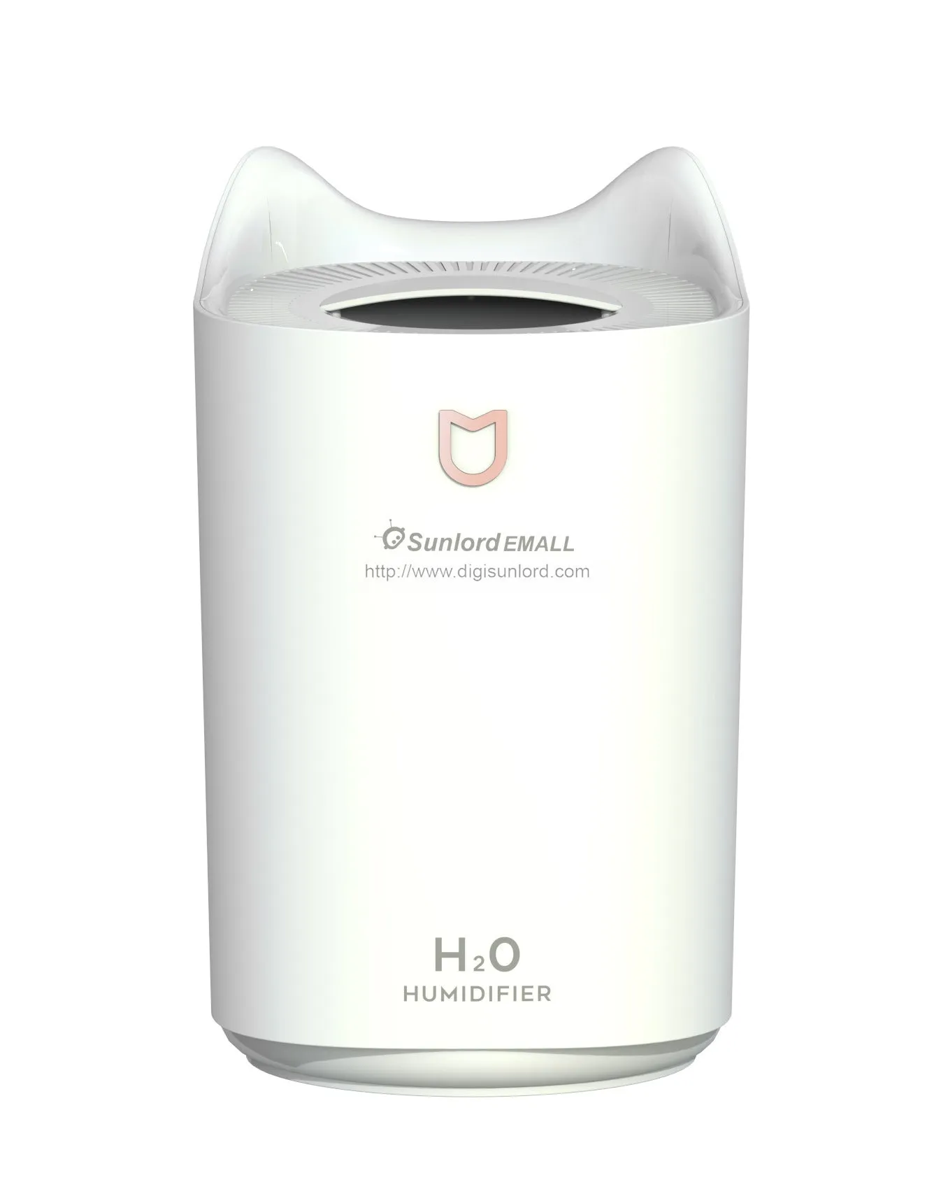 Coral Pink and Glacier White USB double spray humidifier with three mist outlets on a table.