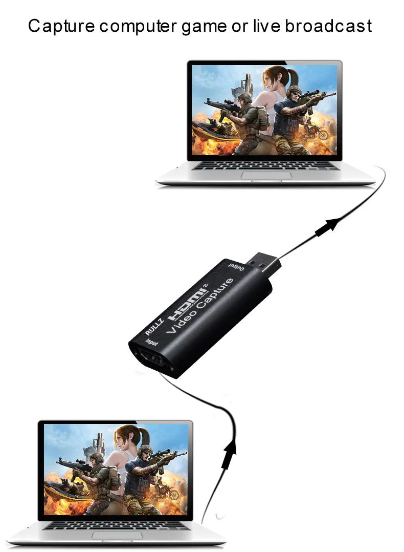 USB 3.0 HD video capture card with HDMI and USB connectors, black, 63.8x28x12.8mm