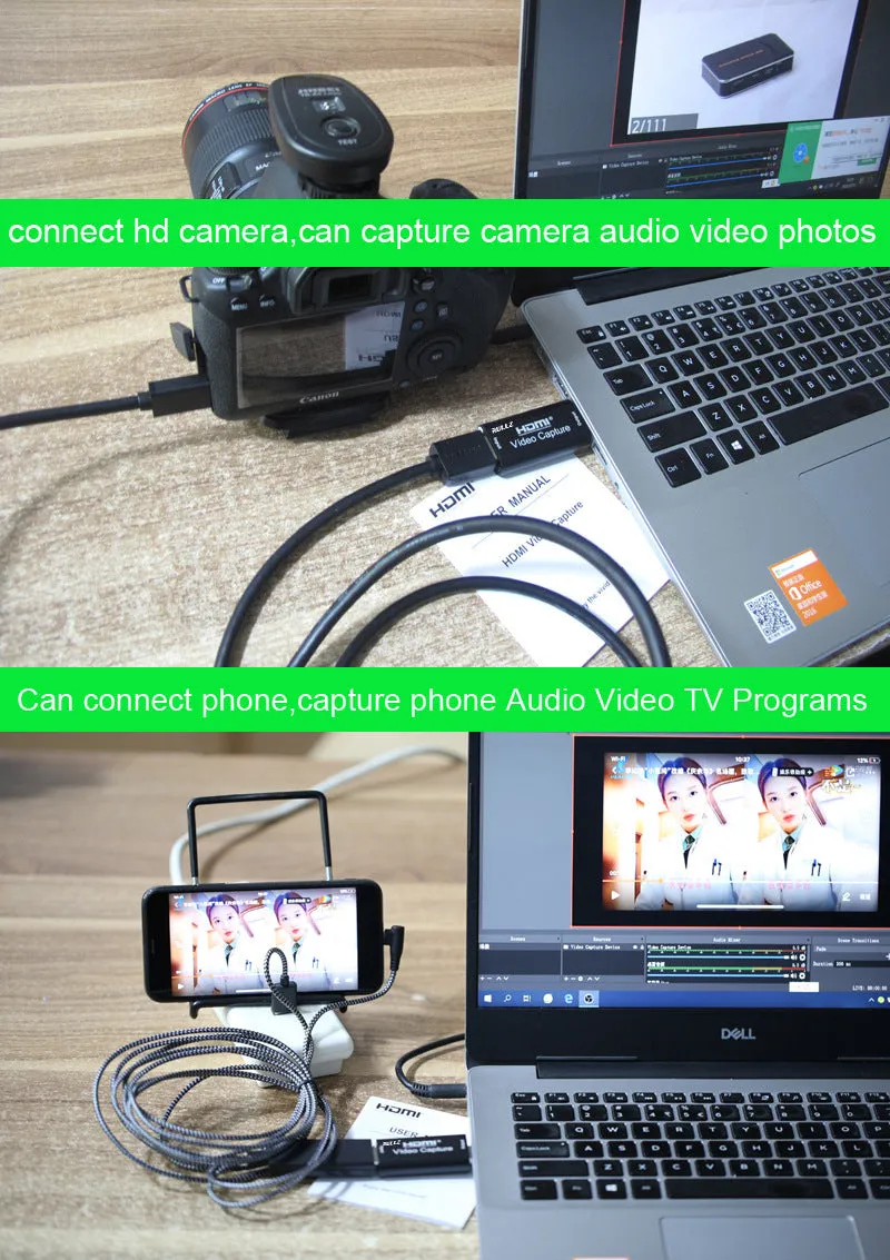 USB 3.0 HD video capture card with HDMI and USB connectors, black, 63.8x28x12.8mm