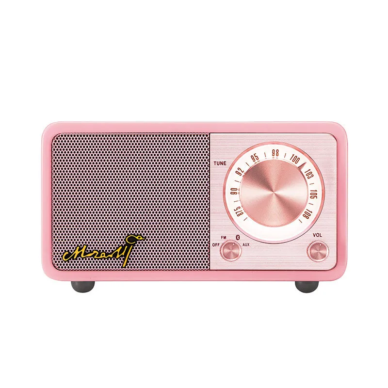 Bluetooth portable speaker with wooden box body in log colour, compact size 115x73x65mm